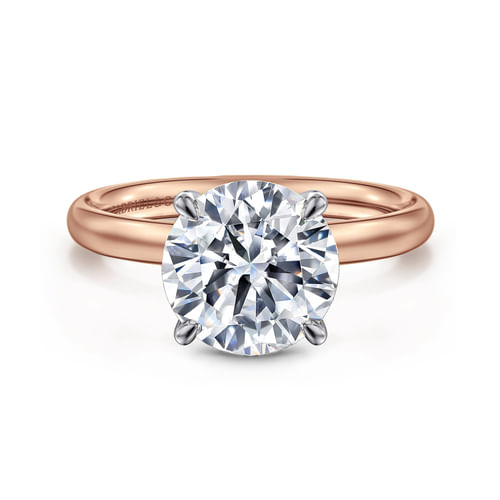 14K White-Rose Gold Round Solitaire Diamond Engagement Ring