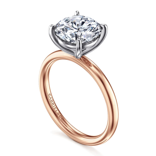 14K White-Rose Gold Round Solitaire Diamond Engagement Ring