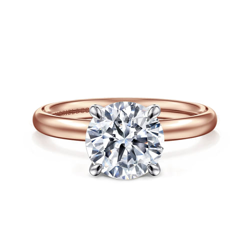 14K White-Rose Gold Round Solitaire Diamond Engagement Ring