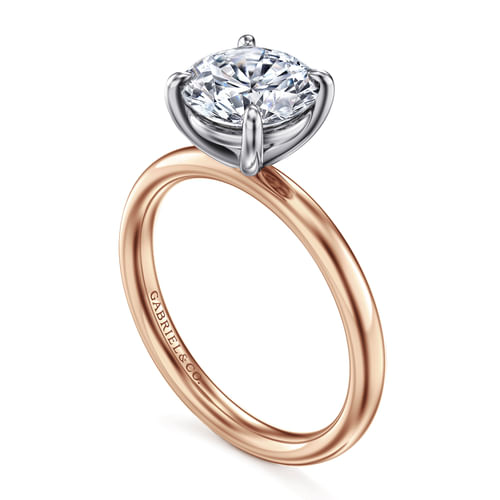 14K White-Rose Gold Round Solitaire Diamond Engagement Ring