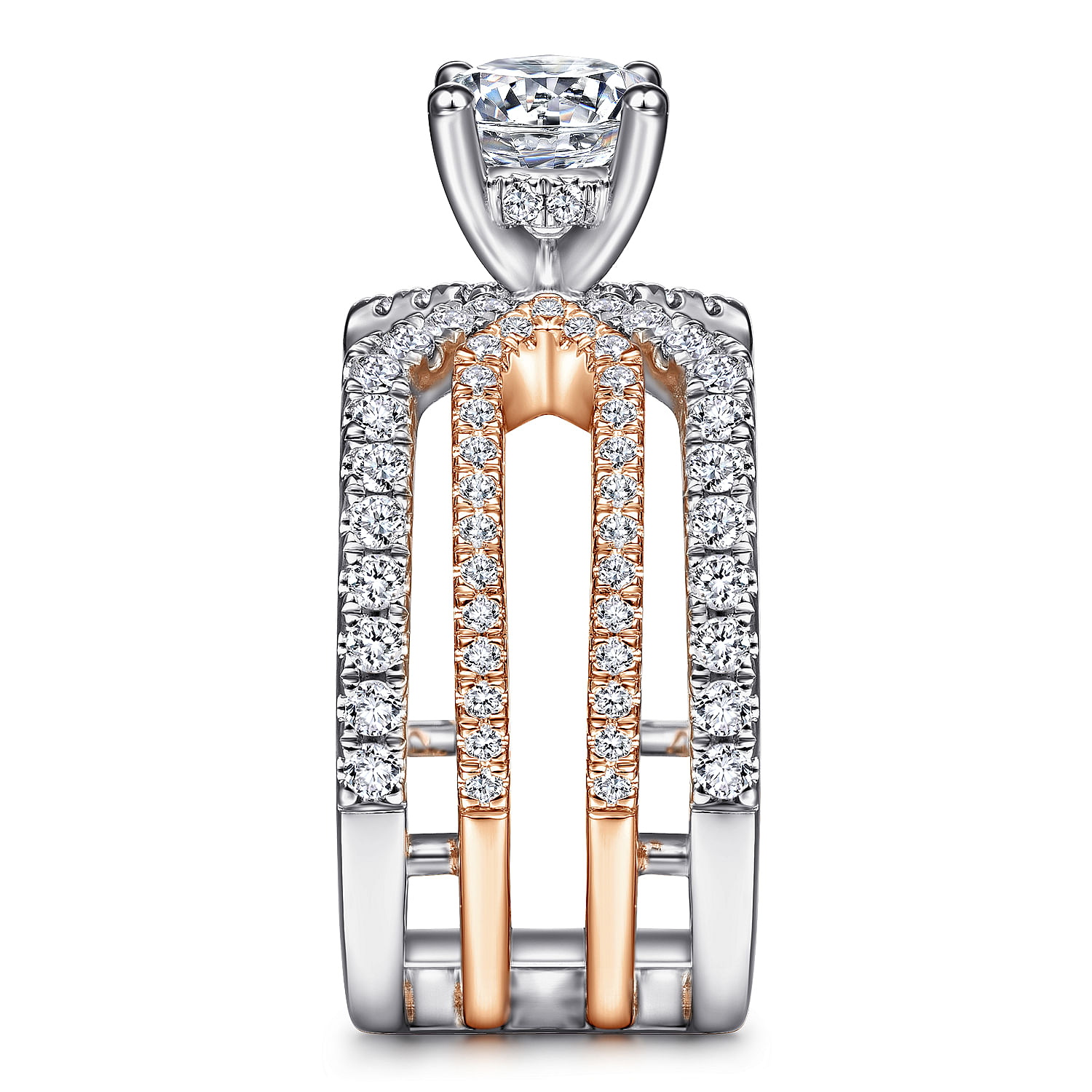 14K White-Rose Gold Round Split Shank Diamond Engagement Ring 