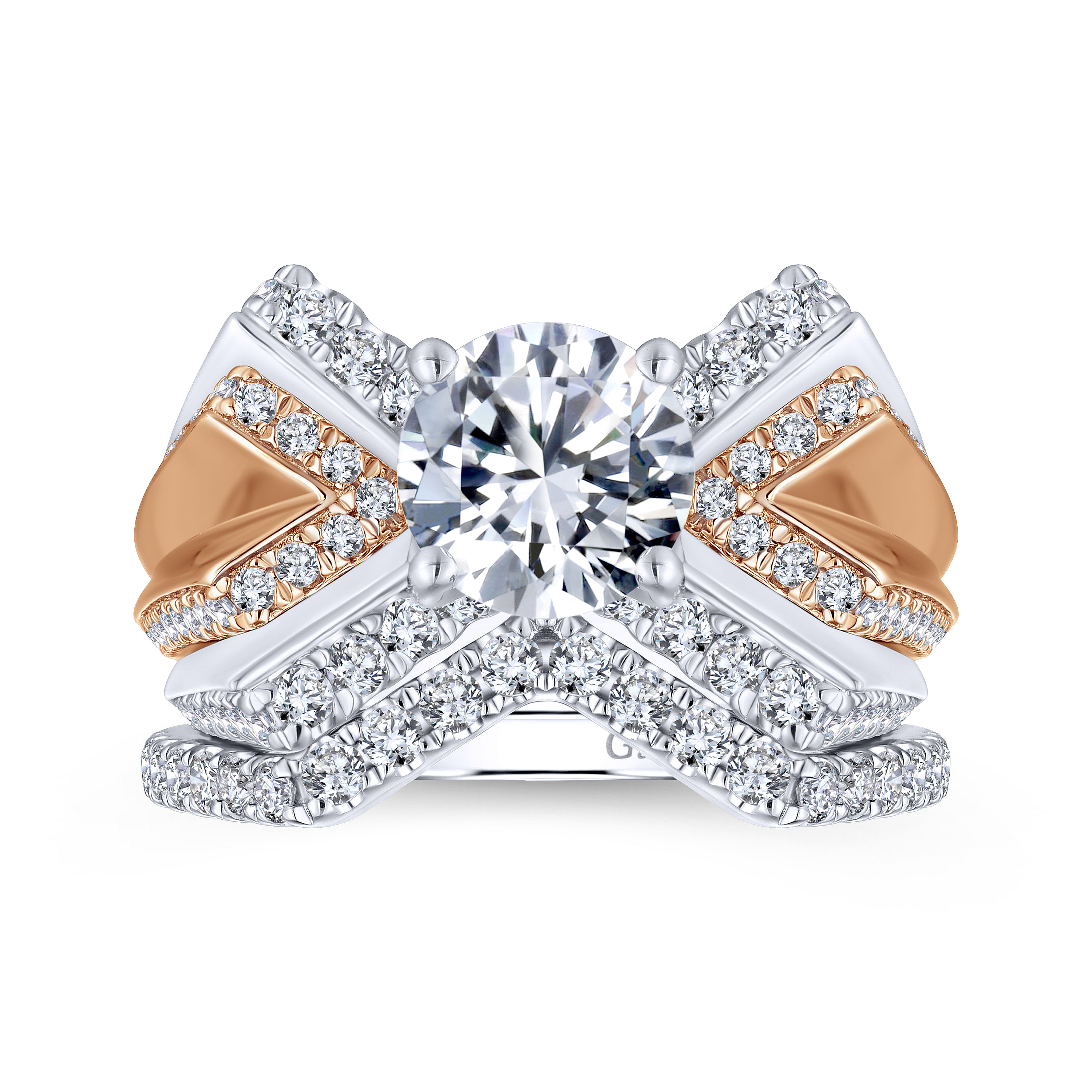14K White-Rose Gold Round Split Shank Diamond Engagement Ring