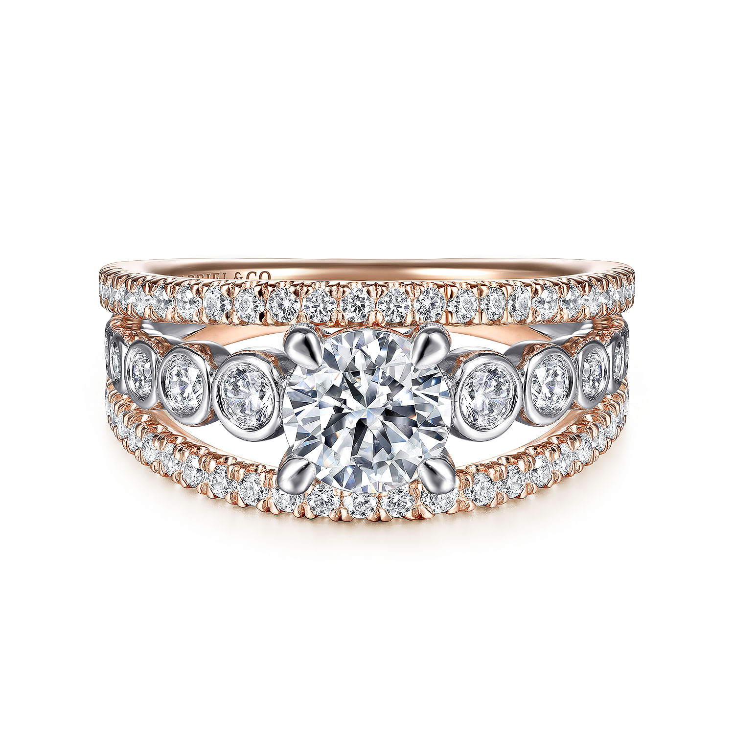 Gabriel - 14K White-Rose Gold Round Split Shank Diamond Engagement Ring