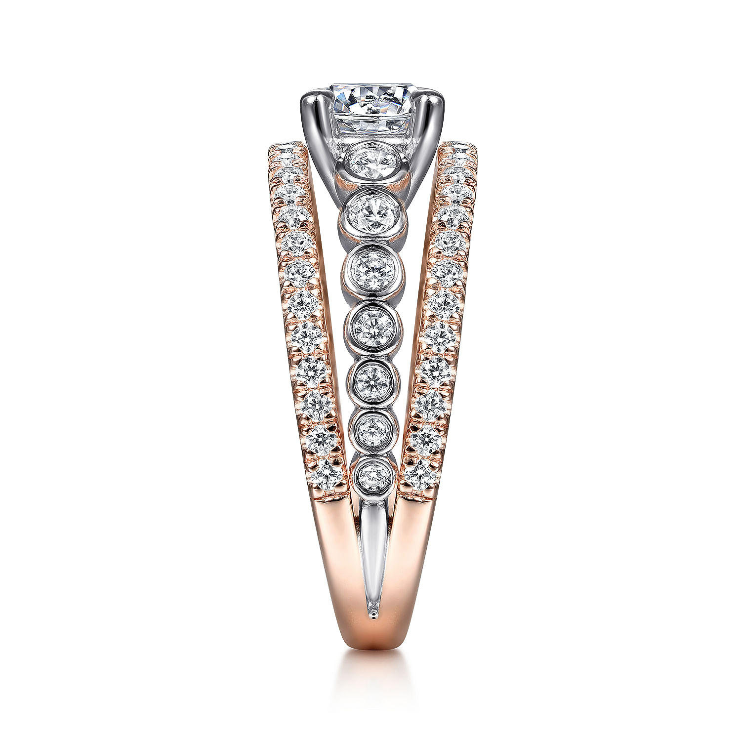 14K White-Rose Gold Round Split Shank Diamond Engagement Ring