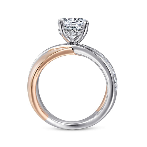 14K White-Rose Gold Round Split Shank Hidden Halo Diamond Engagement Ring