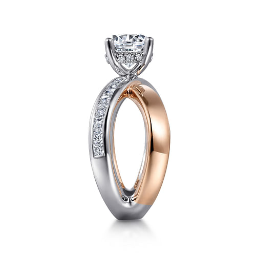 14K White-Rose Gold Round Split Shank Hidden Halo Diamond Engagement Ring