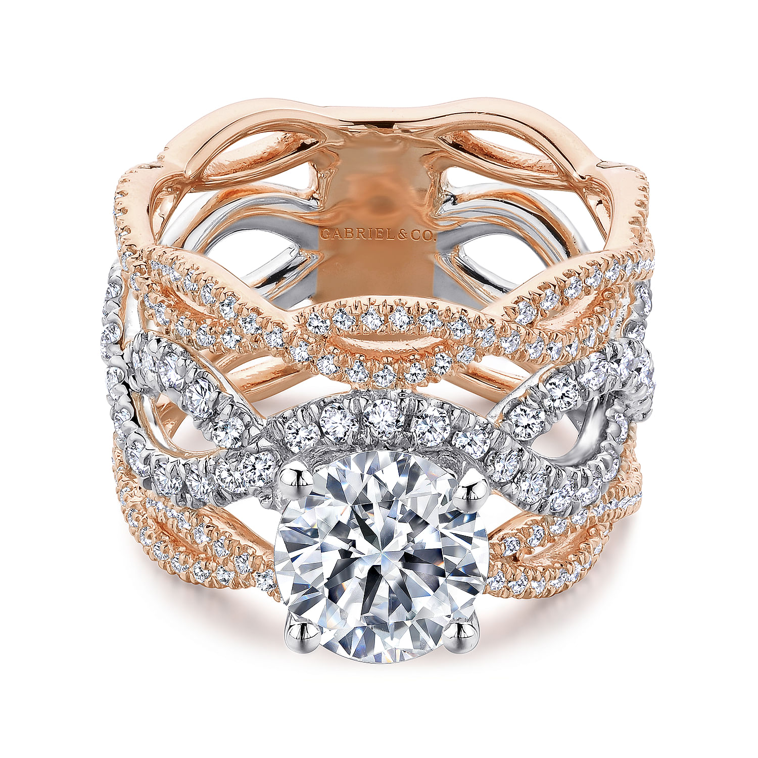 Gabriel - 14K White-Rose Gold Round Twisted Diamond Engagement Ring