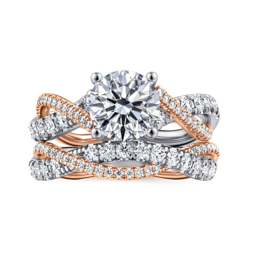 14K White-Rose Gold Round Twisted Diamond Engagement Ring