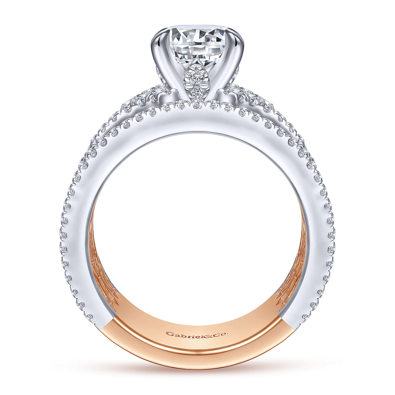 14K White-Rose Gold Round Wide Band Diamond Engagement Ring