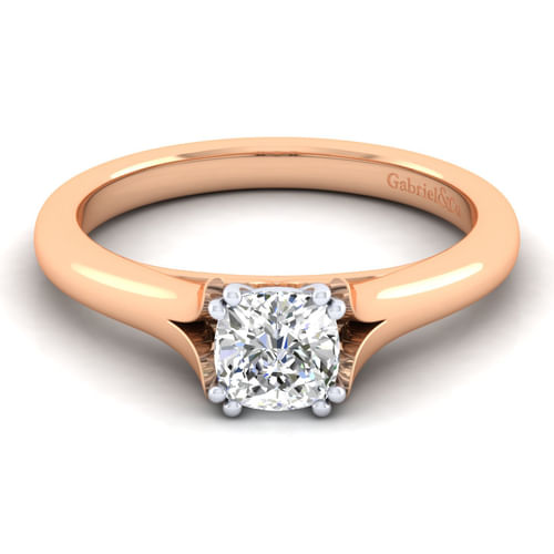 14K White-Rose Gold Split Shank Cushion Cut Diamond Engagement Ring