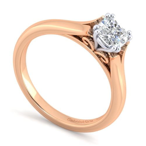 14K White-Rose Gold Split Shank Cushion Cut Diamond Engagement Ring