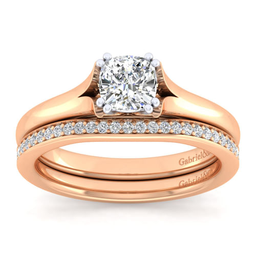 14K White-Rose Gold Split Shank Cushion Cut Diamond Engagement Ring