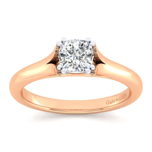14K White-Rose Gold Split Shank Cushion Cut Diamond Engagement Ring