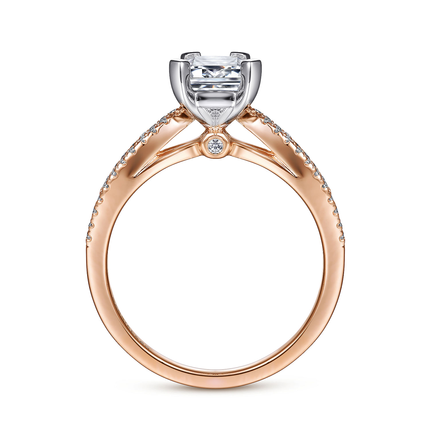 14K White-Rose Gold Split Shank Emerald Cut Diamond Engagement Ring