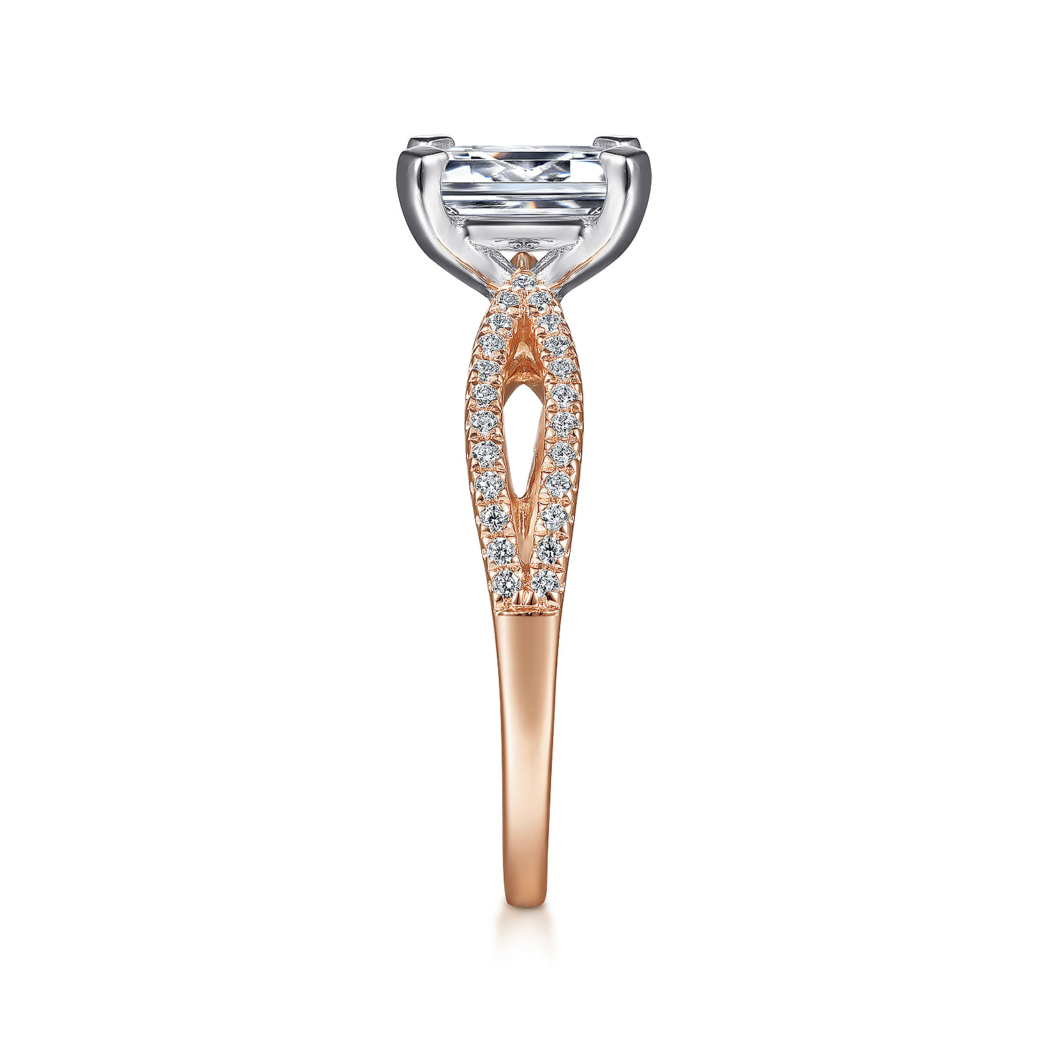 14K White-Rose Gold Split Shank Emerald Cut Diamond Engagement Ring