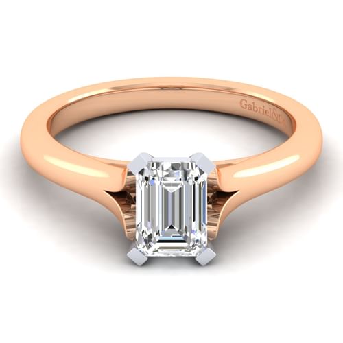 14K White-Rose Gold Split Shank Emerald Cut Diamond Engagement Ring