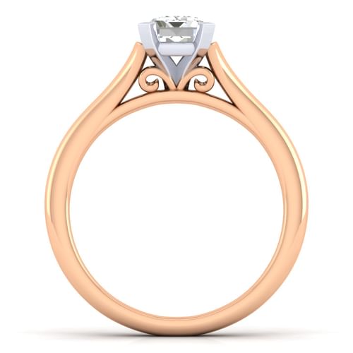 14K White-Rose Gold Split Shank Emerald Cut Diamond Engagement Ring