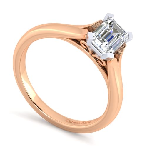 14K White-Rose Gold Split Shank Emerald Cut Diamond Engagement Ring