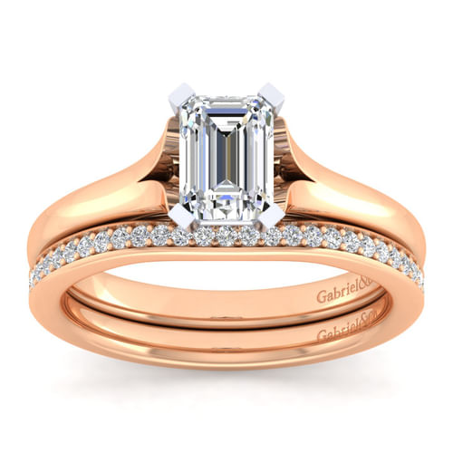 14K White-Rose Gold Split Shank Emerald Cut Diamond Engagement Ring