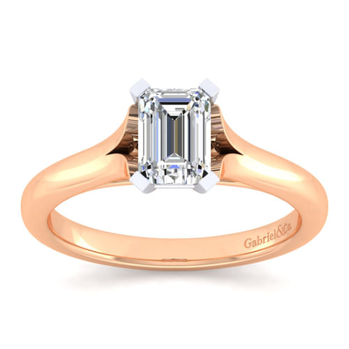 14K White-Rose Gold Split Shank Emerald Cut Diamond Engagement Ring