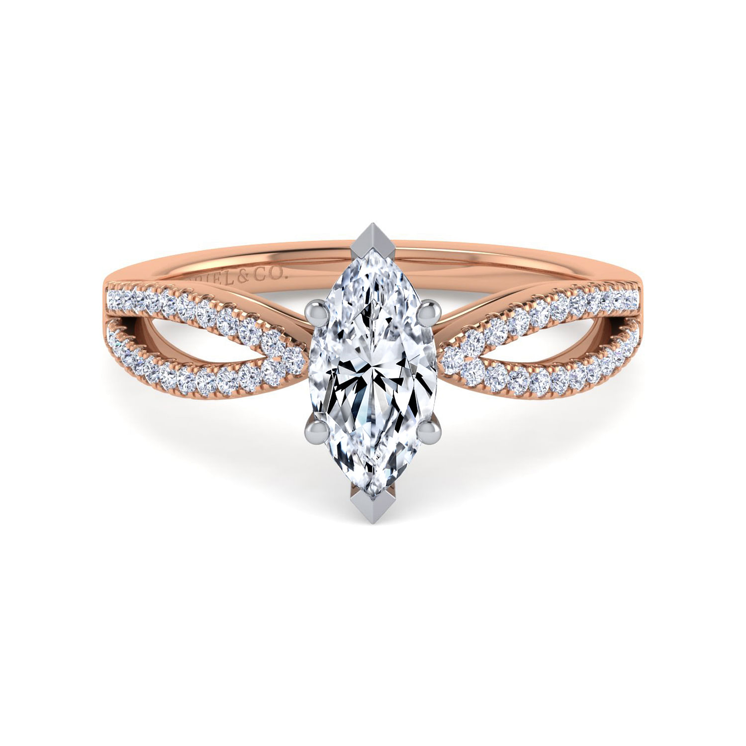 14K White-Rose Gold Split Shank Marquise Shape Diamond Engagement Ring