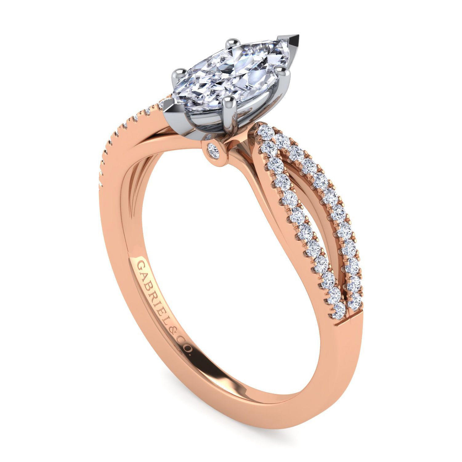 14K White-Rose Gold Split Shank Marquise Shape Diamond Engagement Ring