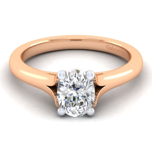 14K White-Rose Gold Split Shank Oval Diamond Engagement Ring