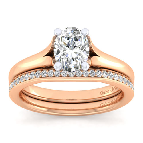 14K White-Rose Gold Split Shank Oval Diamond Engagement Ring