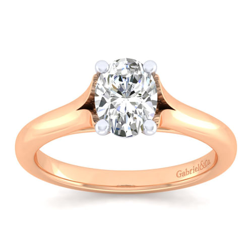 14K White-Rose Gold Split Shank Oval Diamond Engagement Ring