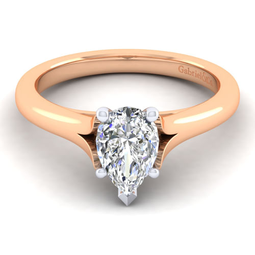 14K White-Rose Gold Split Shank Pear Shape Diamond Engagement Ring