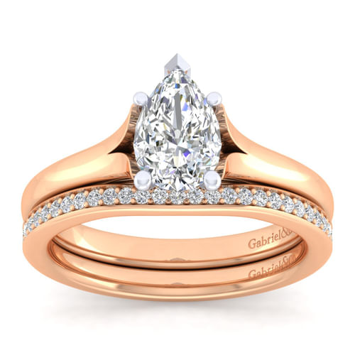 14K White-Rose Gold Split Shank Pear Shape Diamond Engagement Ring