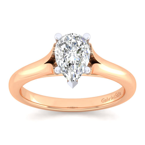14K White-Rose Gold Split Shank Pear Shape Diamond Engagement Ring