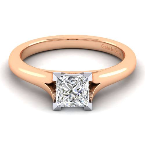 14K White-Rose Gold Split Shank Princess Cut Diamond Engagement Ring