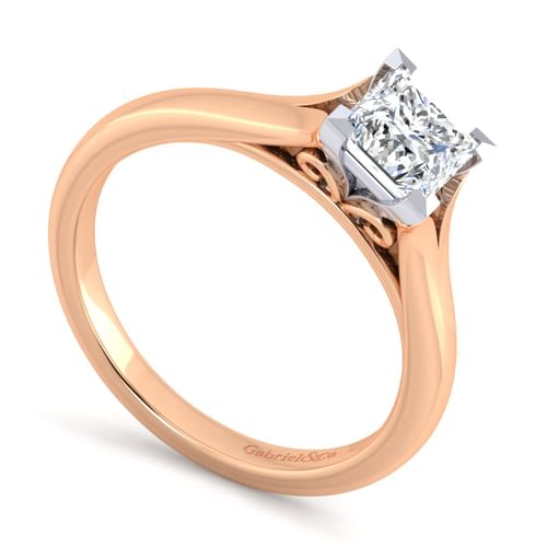 14K White-Rose Gold Split Shank Princess Cut Diamond Engagement Ring