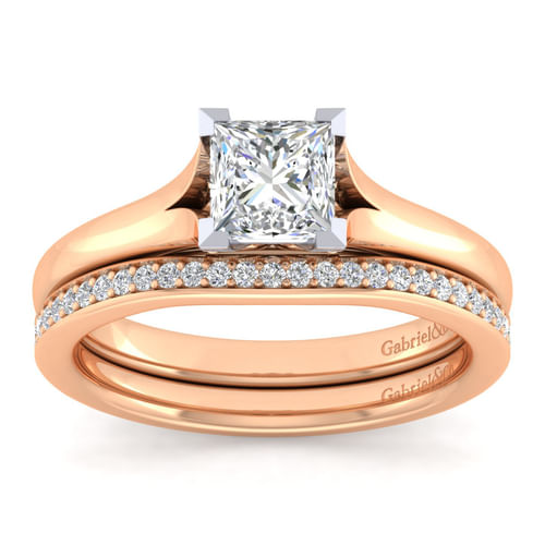 14K White-Rose Gold Split Shank Princess Cut Diamond Engagement Ring