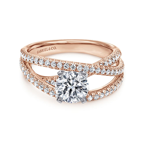 14K White-Rose Gold Split Shank Round Diamond Engagement Ring