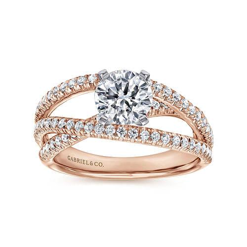 14K White-Rose Gold Split Shank Round Diamond Engagement Ring