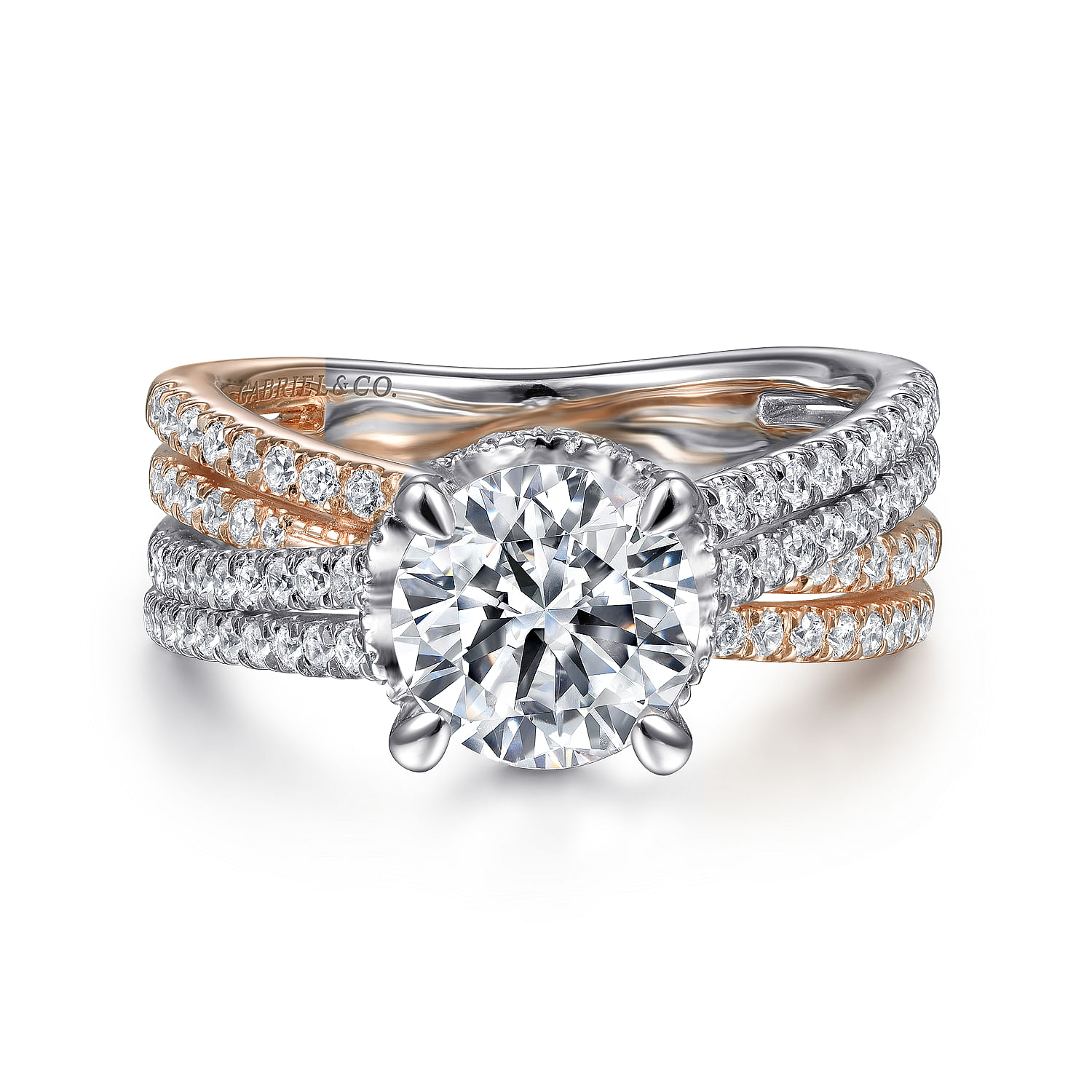 Gabriel - 14K White-Rose Gold Split Shank Round Diamond Engagement Ring