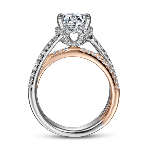 14K White-Rose Gold Split Shank Round Diamond Engagement Ring