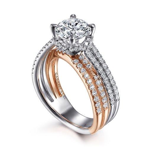 14K White-Rose Gold Split Shank Round Diamond Engagement Ring