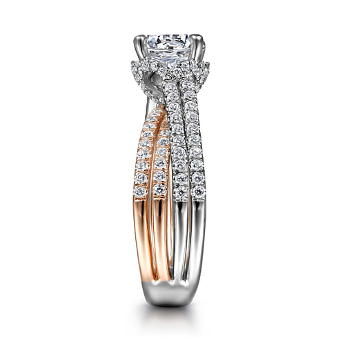 14K White-Rose Gold Split Shank Round Diamond Engagement Ring