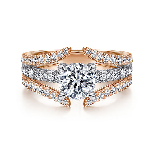 14K White-Rose Gold Split Shank Round Diamond Engagement Ring