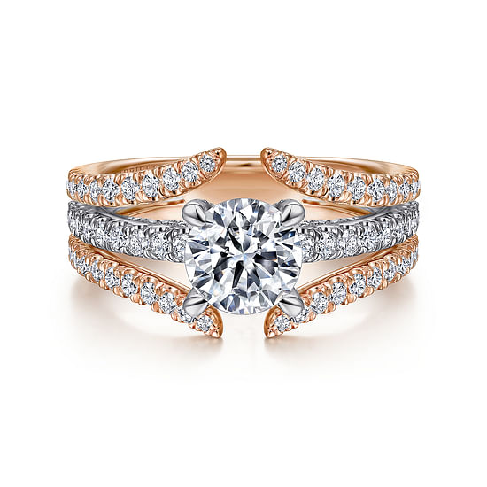 Gabriel - 14K White-Rose Gold Split Shank Round Diamond Engagement Ring