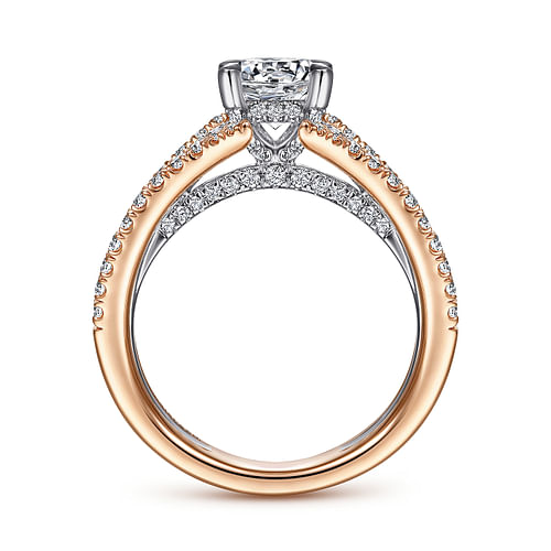 14K White-Rose Gold Split Shank Round Diamond Engagement Ring