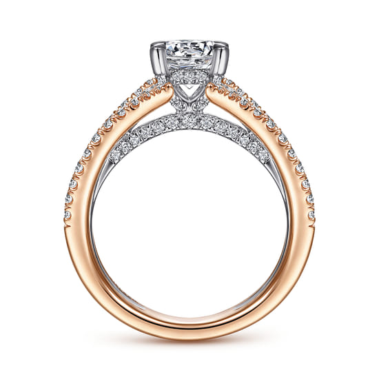 14K White-Rose Gold Split Shank Round Diamond Engagement Ring angle 2