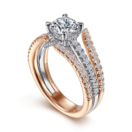 14K White-Rose Gold Split Shank Round Diamond Engagement Ring