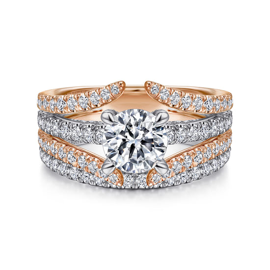 14K White-Rose Gold Split Shank Round Diamond Engagement Ring angle 4
