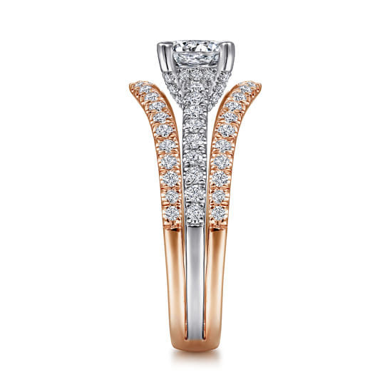 14K White-Rose Gold Split Shank Round Diamond Engagement Ring angle 5