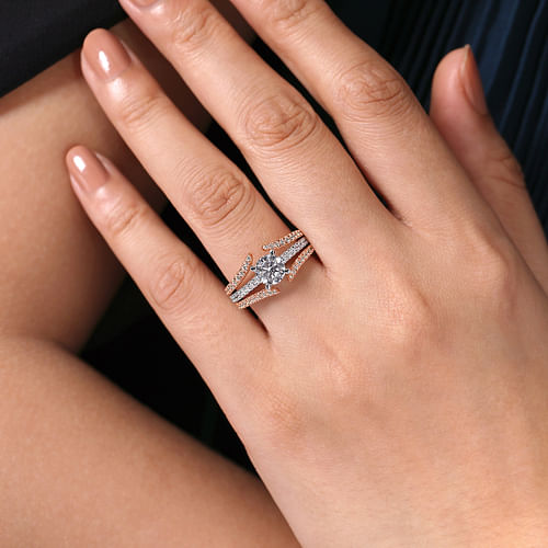 14K White-Rose Gold Split Shank Round Diamond Engagement Ring