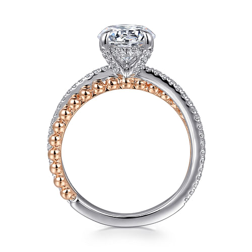 14K White-Rose Gold Split Shank Round Hidden Halo Diamond Engagement Ring